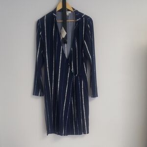 Halston Heritage Navy and White Long Sleeve Dress